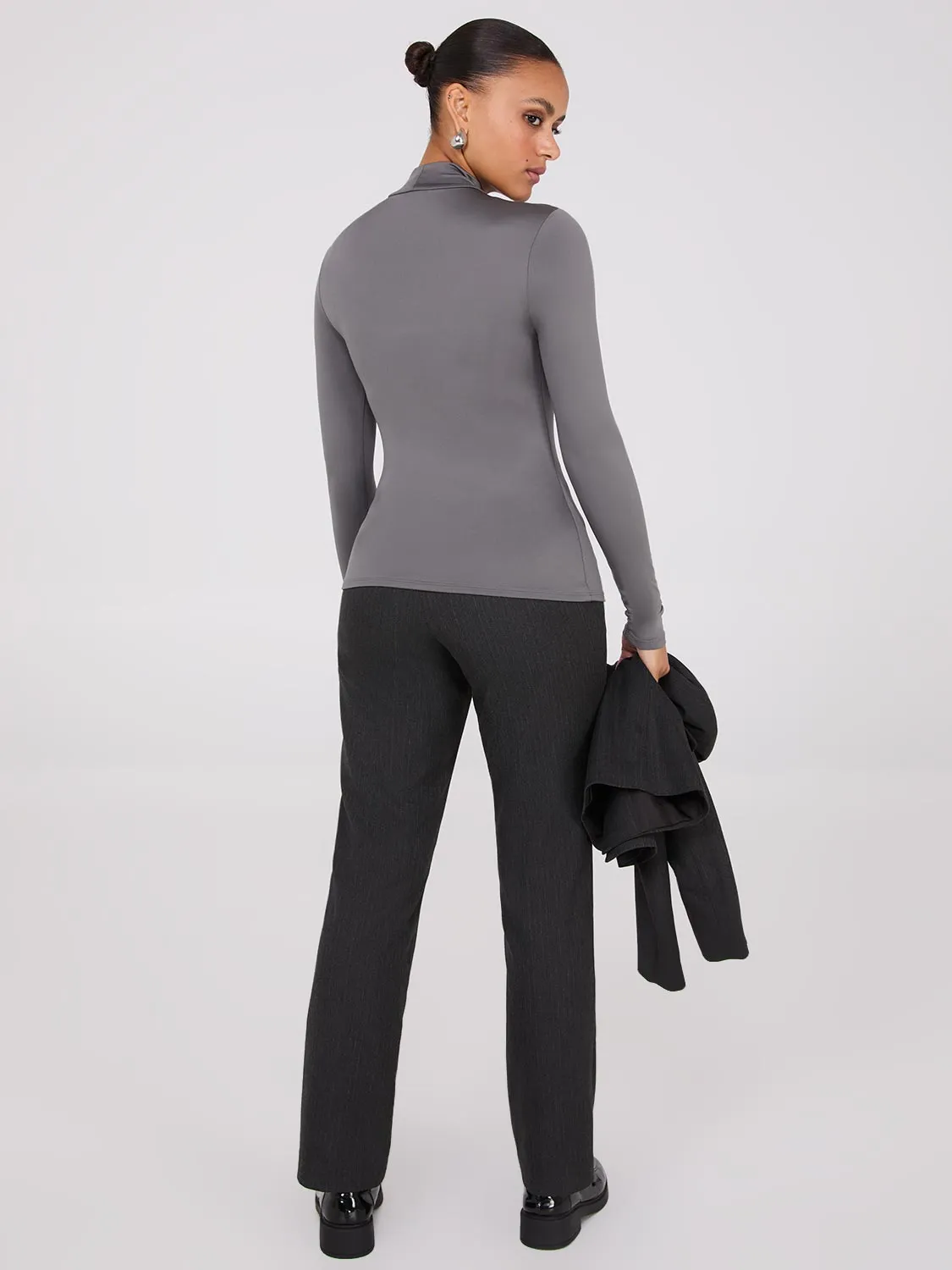 Double Layer Mock Neck Long Sleeve Top