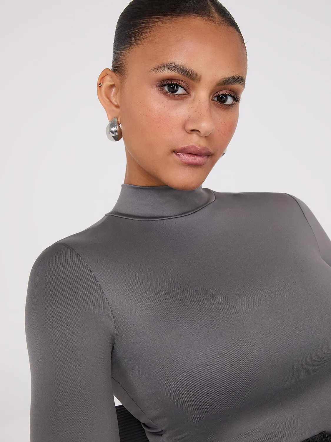 Double Layer Mock Neck Long Sleeve Top