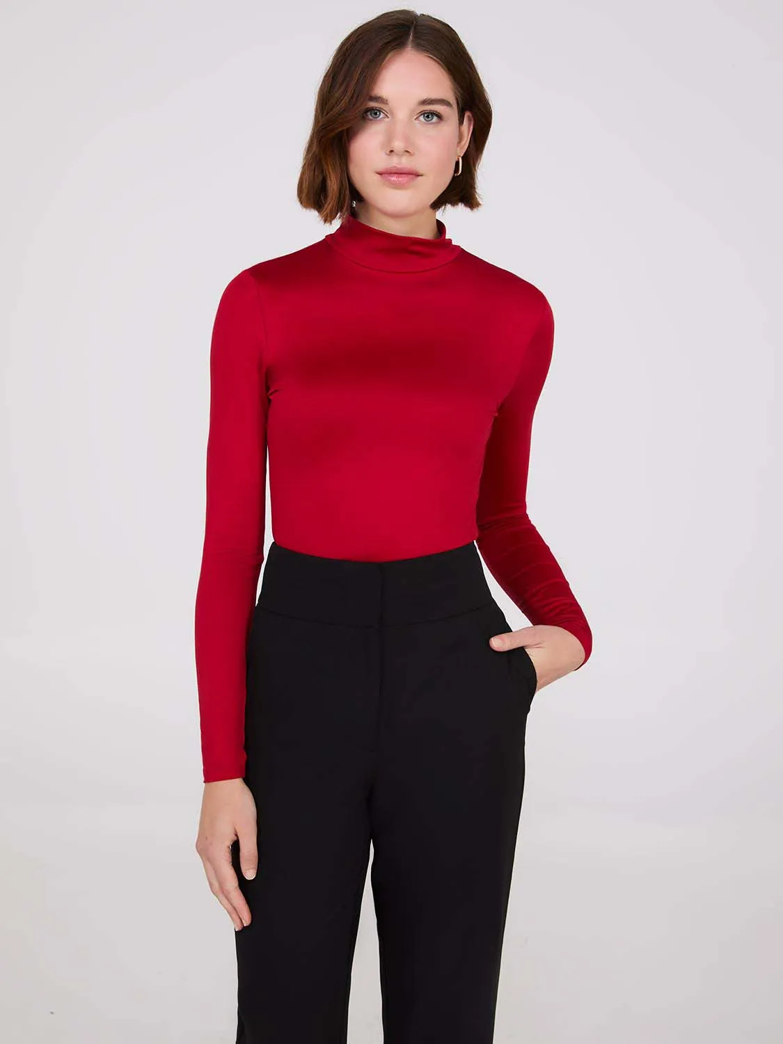 Double Layer Mock Neck Long Sleeve Top