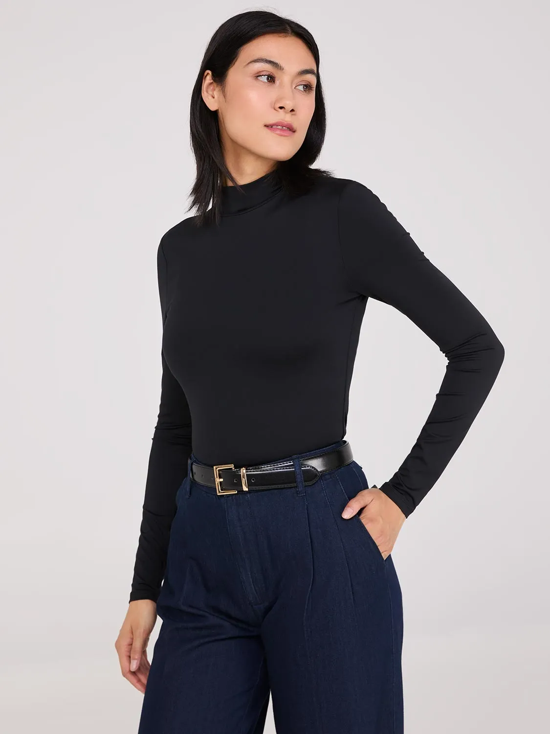 Double Layer Mock Neck Long Sleeve Top