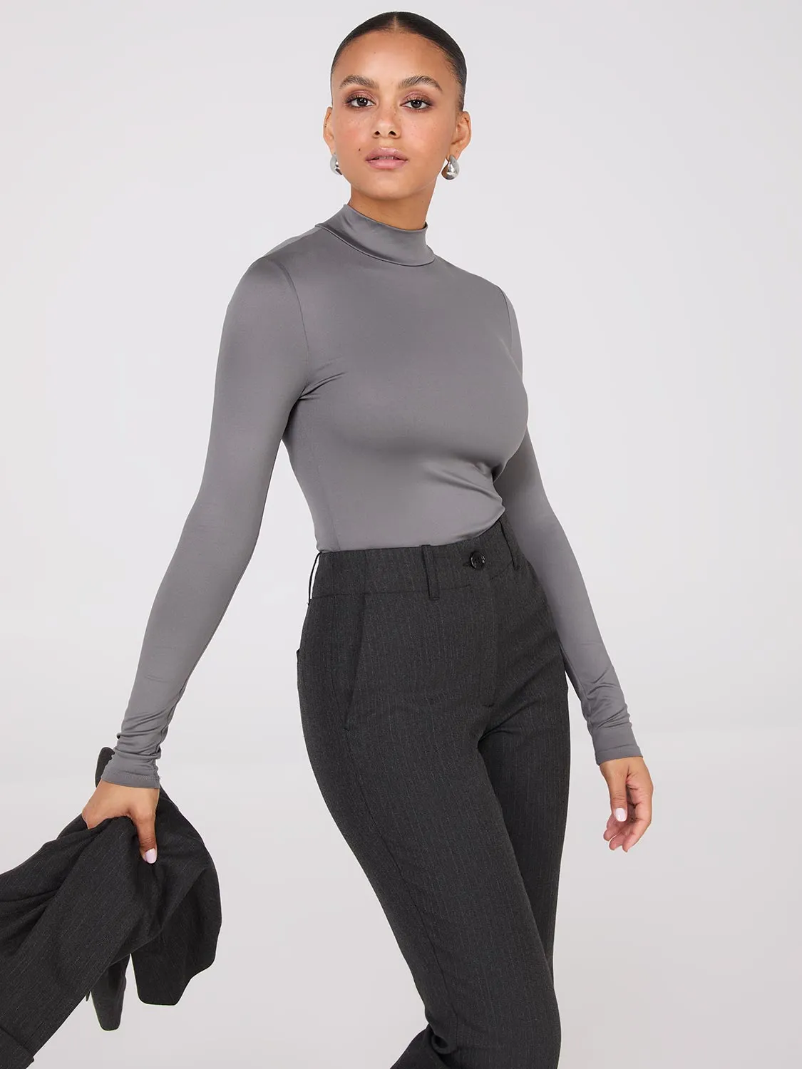 Double Layer Mock Neck Long Sleeve Top