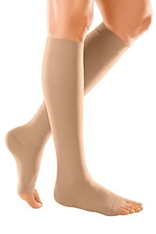 Duomed Soft Class 2 Below Knee Open Toe Compression Stockings Sand Medium