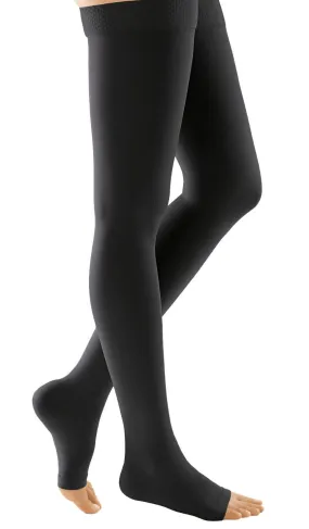 Duomed Soft Class 2 Thigh Length Open Toe Compression Stockings Black Medium