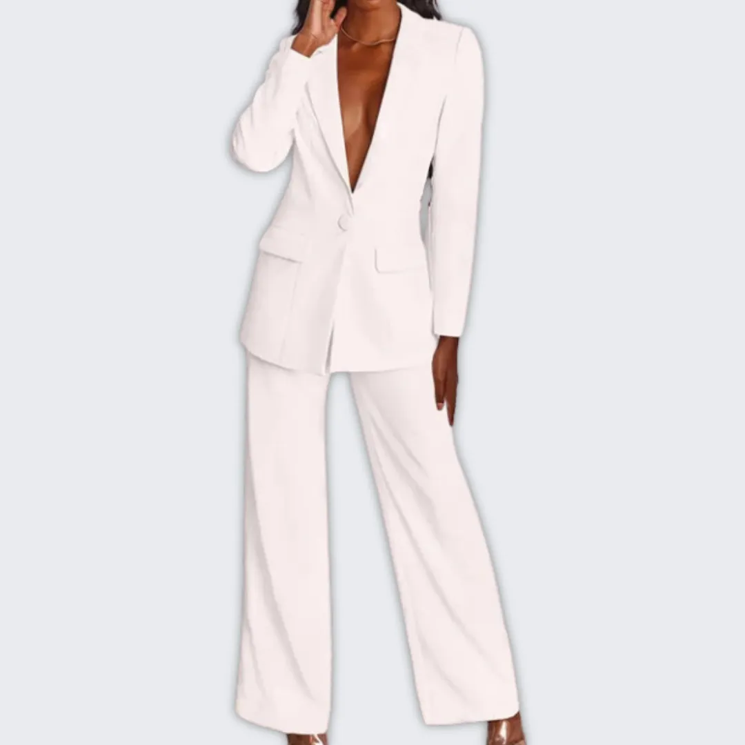 Elegant Women's Blazer & Wide-Leg Pants Set for Fall Fashion