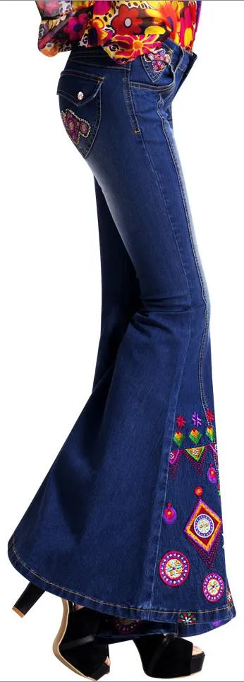 Embellished Faded Bell-Bottom Jeans