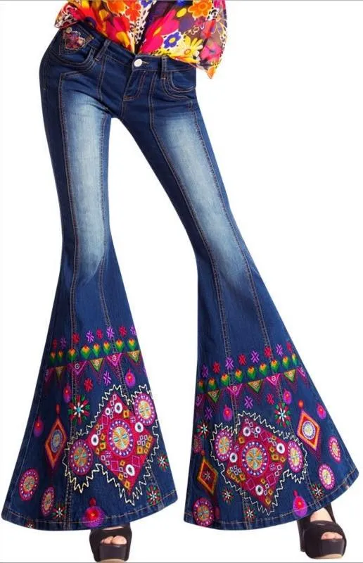 Embellished Faded Bell-Bottom Jeans