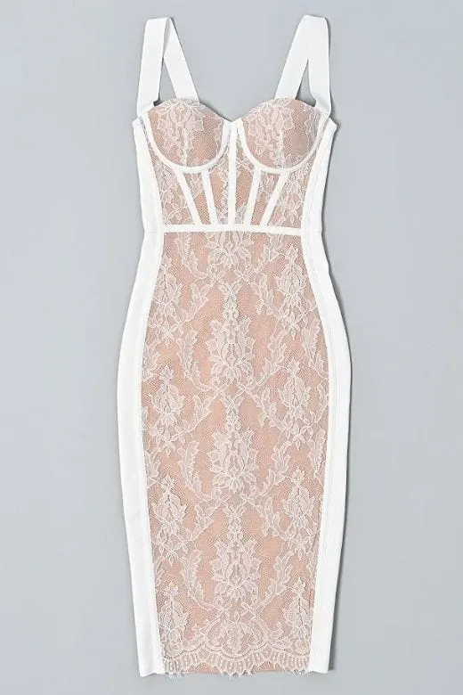 Genevieve Bodycon Lace Midi Dress - Pearl White