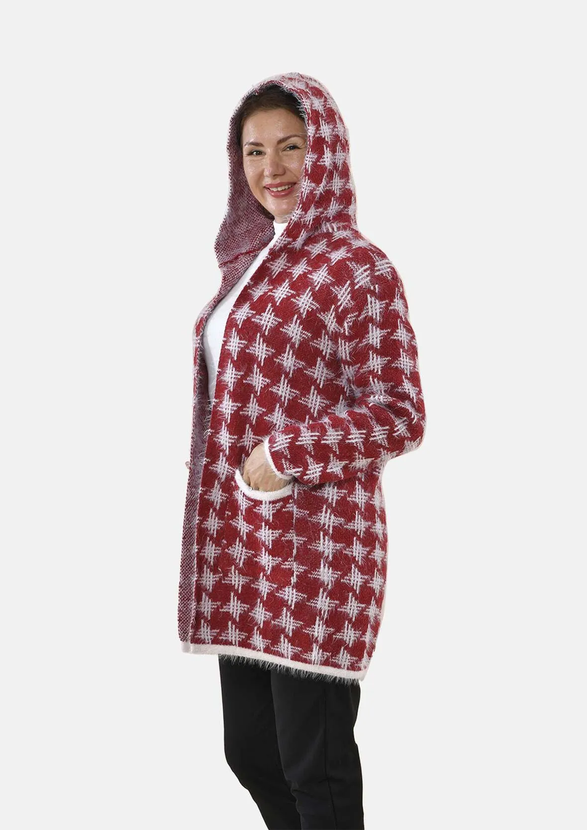 Geometric Coatigan With Hood & Pockets