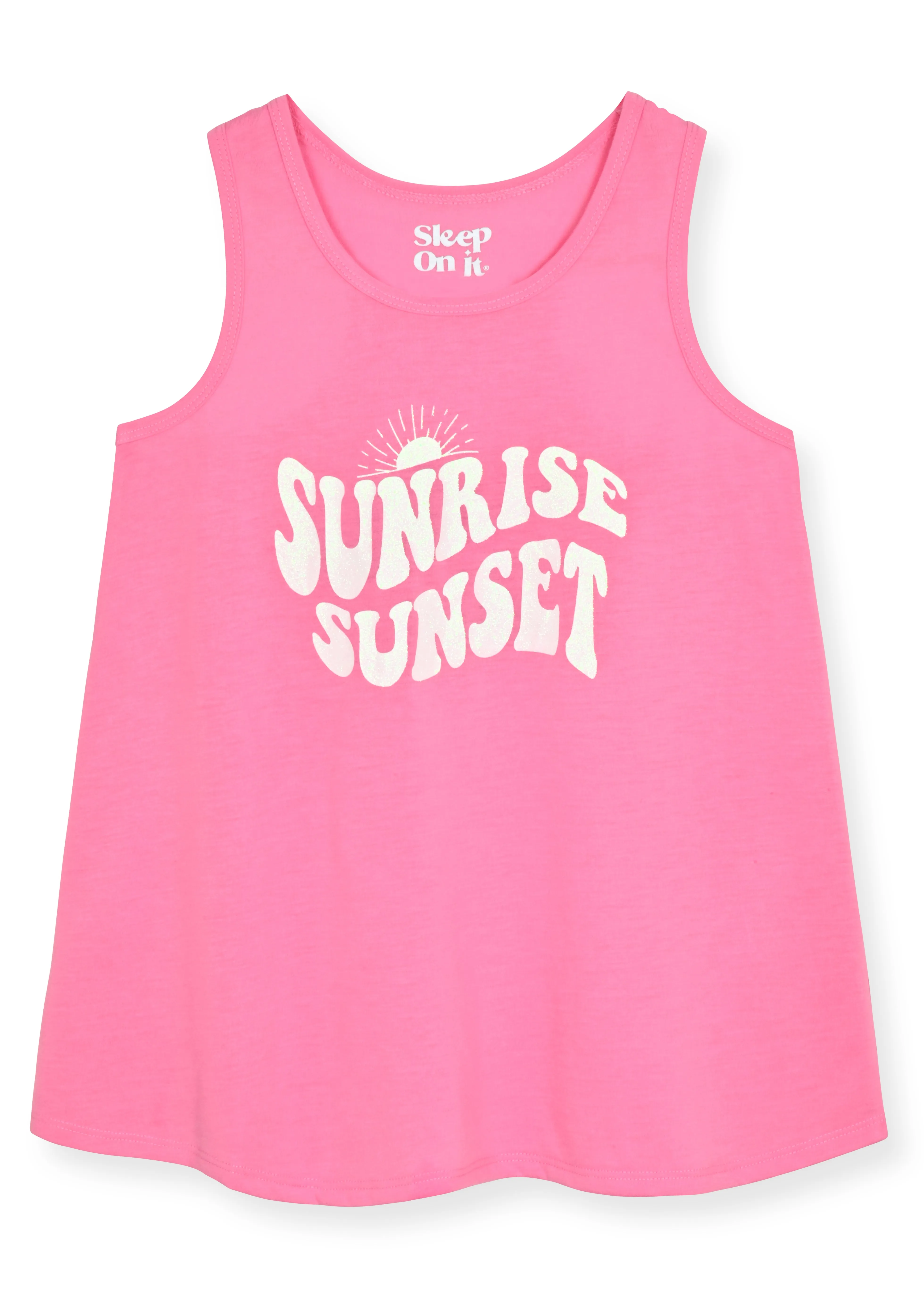 Girls 2-Piece Sleeveless Tank-Top Jersey Pajama Shorts Set with Hair Scrunchie- Sunrise Sunset.