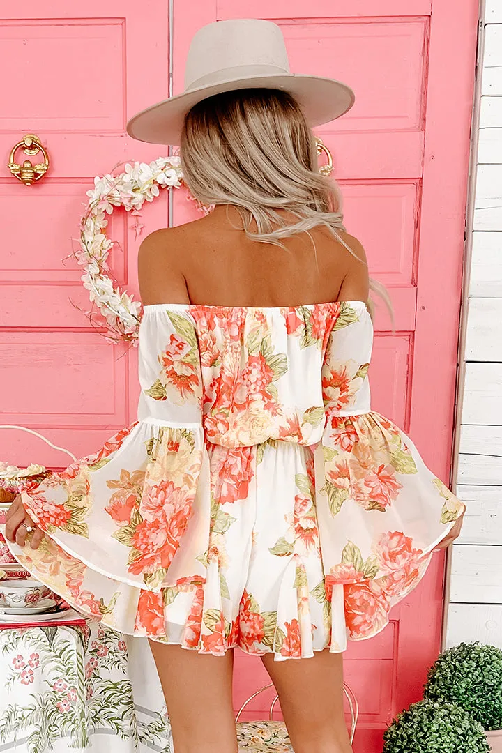 Give You Grace Off The Shoulder Floral Romper (Ivory)