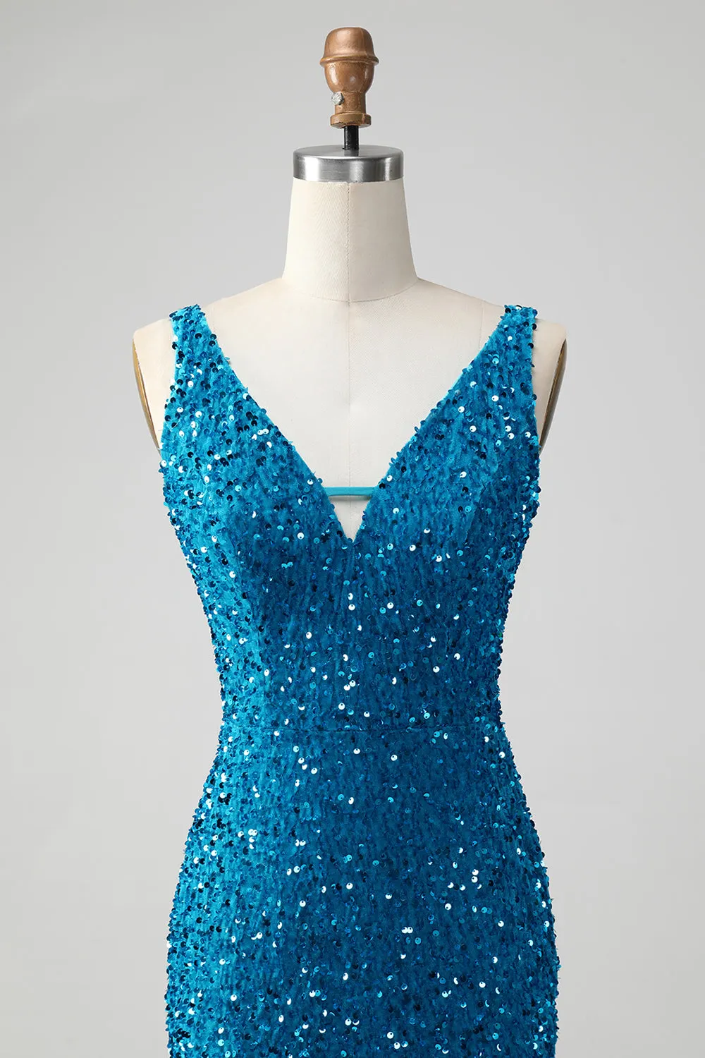 Glitter Dark Blue Tight Spaghetti Straps Sequin Short Homecoming Dress with Tassels