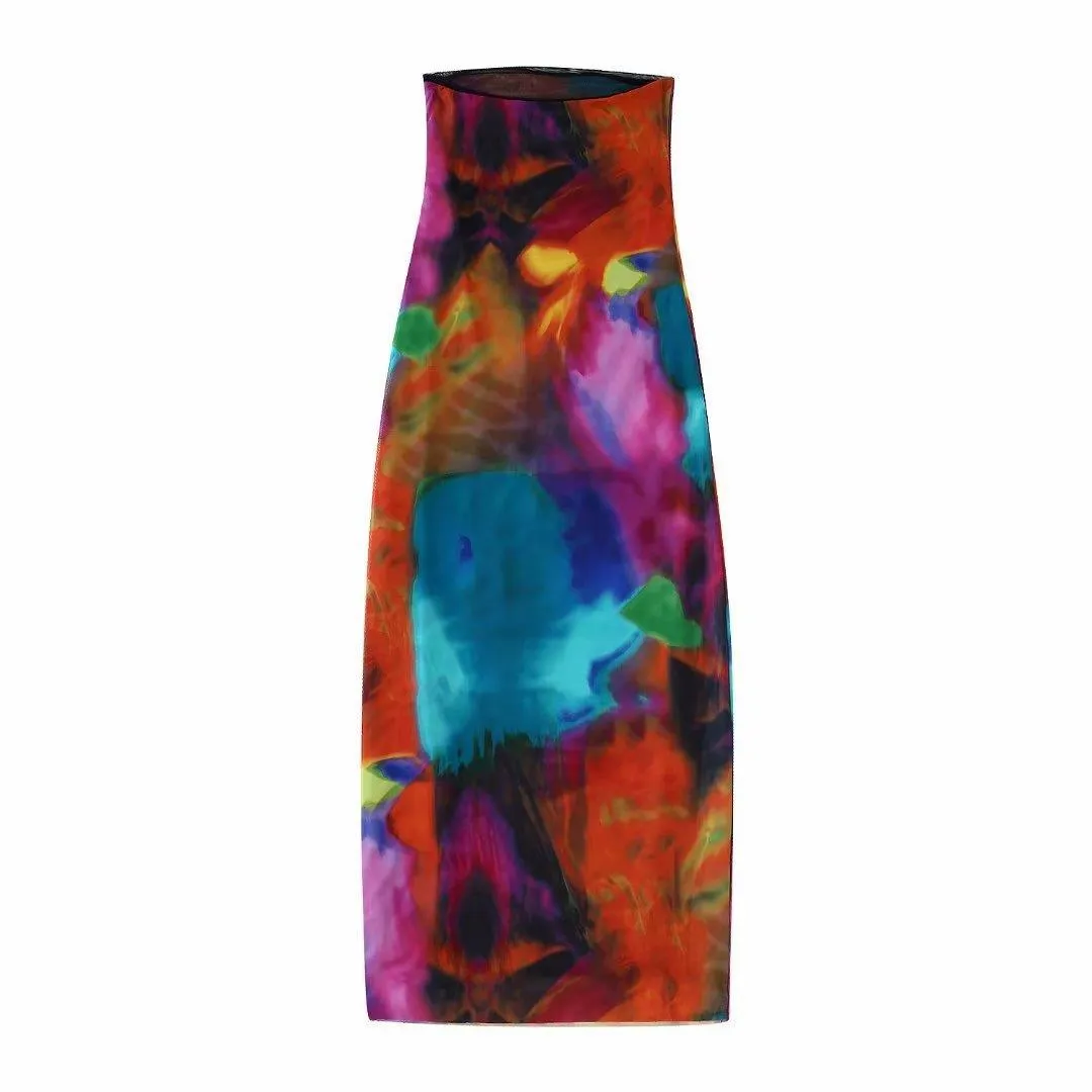 Gradient Patchwork Slim-fit Silk Bandeau Dress