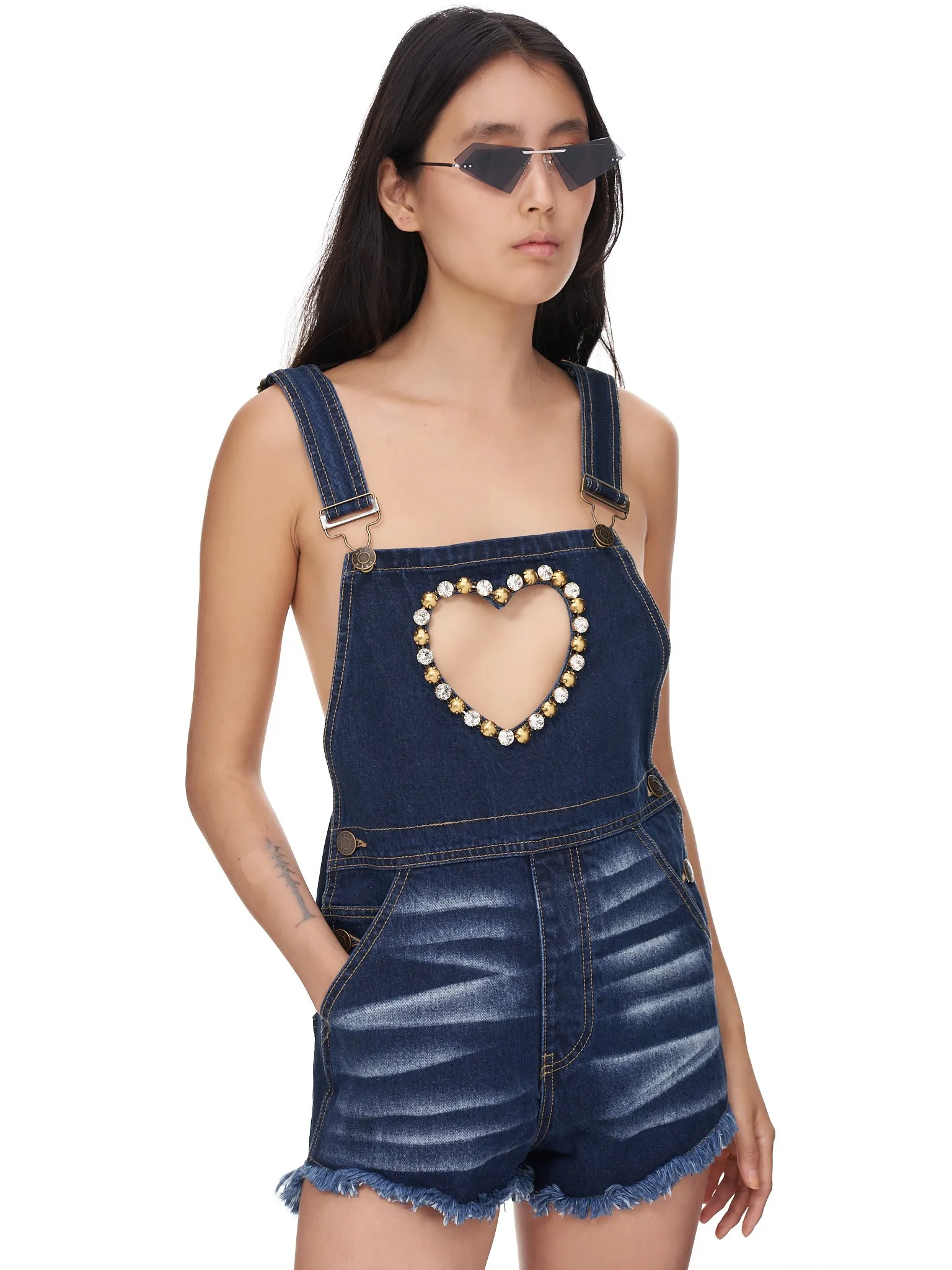 Heart Cutout Overall (2201JS02026-WASHED-INDIGO)