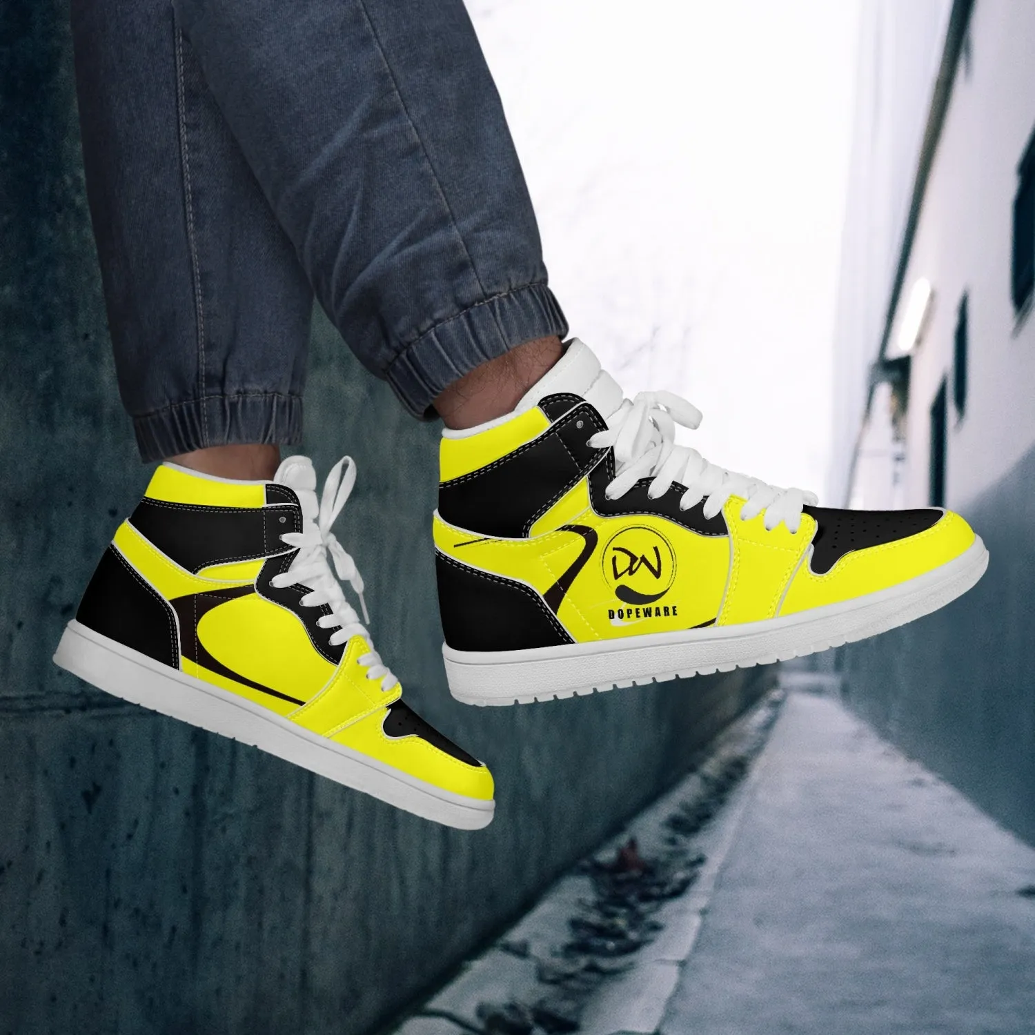 High-Top Leather Sneakers - Yellow and Black