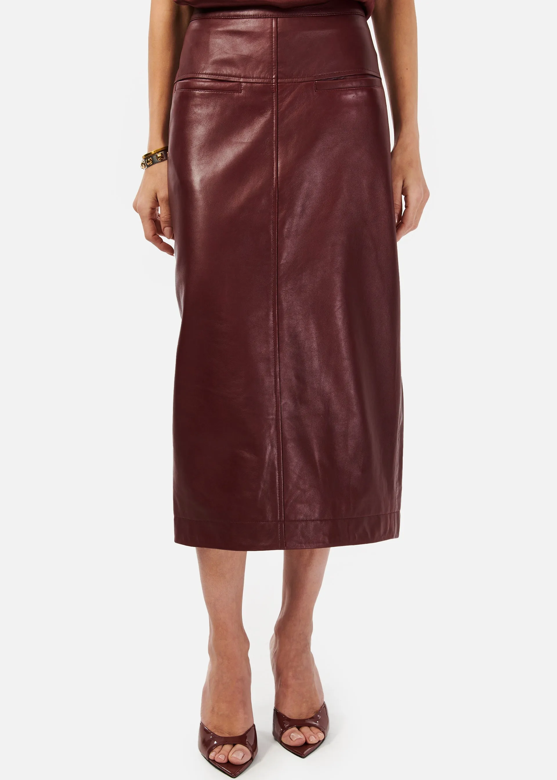 Inaya Genuine Leather Skirt Cranberry