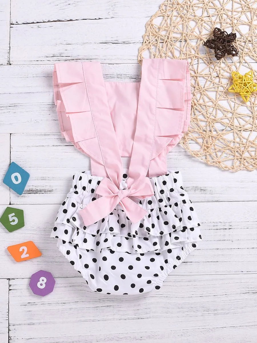 Infant Girl Frilled Polka Dots Bodysuit Onesie Summer