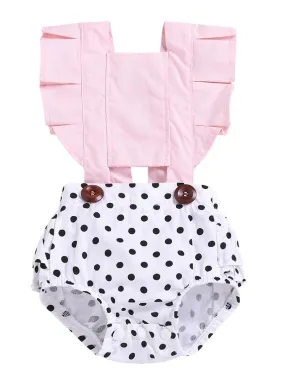 Infant Girl Frilled Polka Dots Bodysuit Onesie Summer