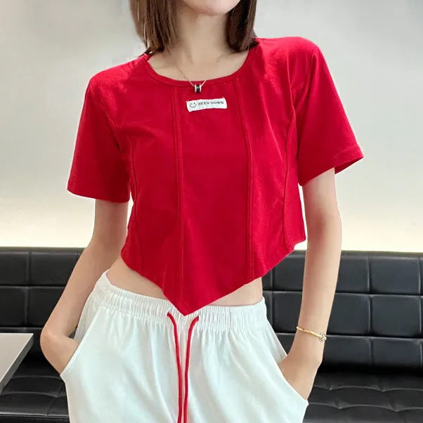 Irregular Top Short Sleeve T-Shirt White Pants