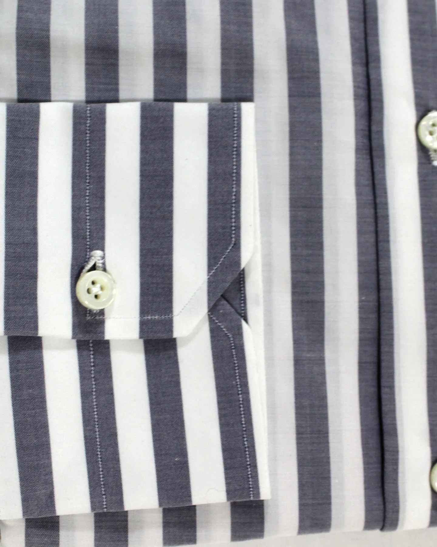 Isaia Dress Shirt White Gray Bengal Stripes 41 - 16