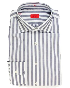 Isaia Dress Shirt White Gray Bengal Stripes 41 - 16