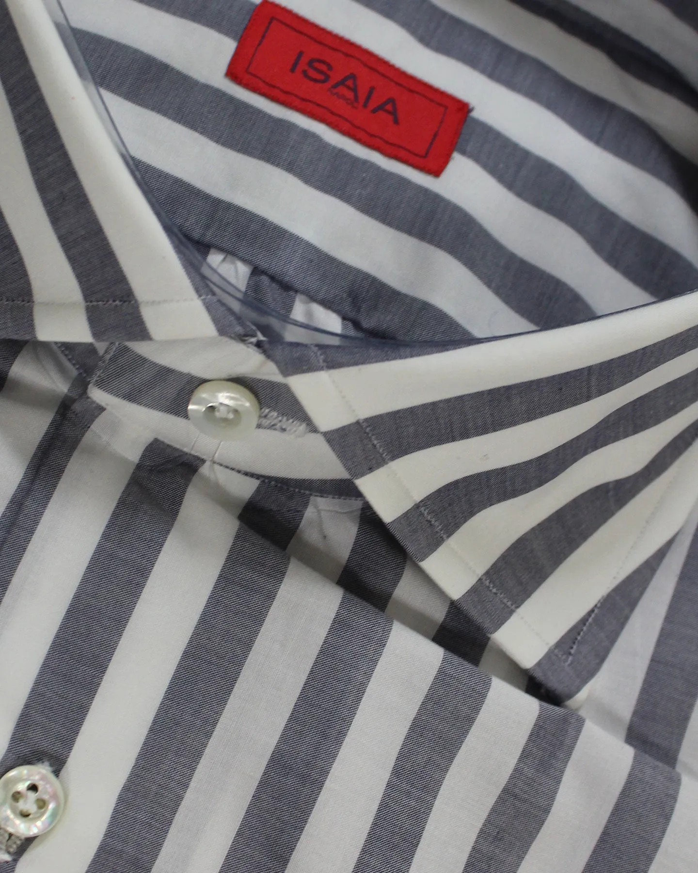 Isaia Dress Shirt White Gray Bengal Stripes 41 - 16