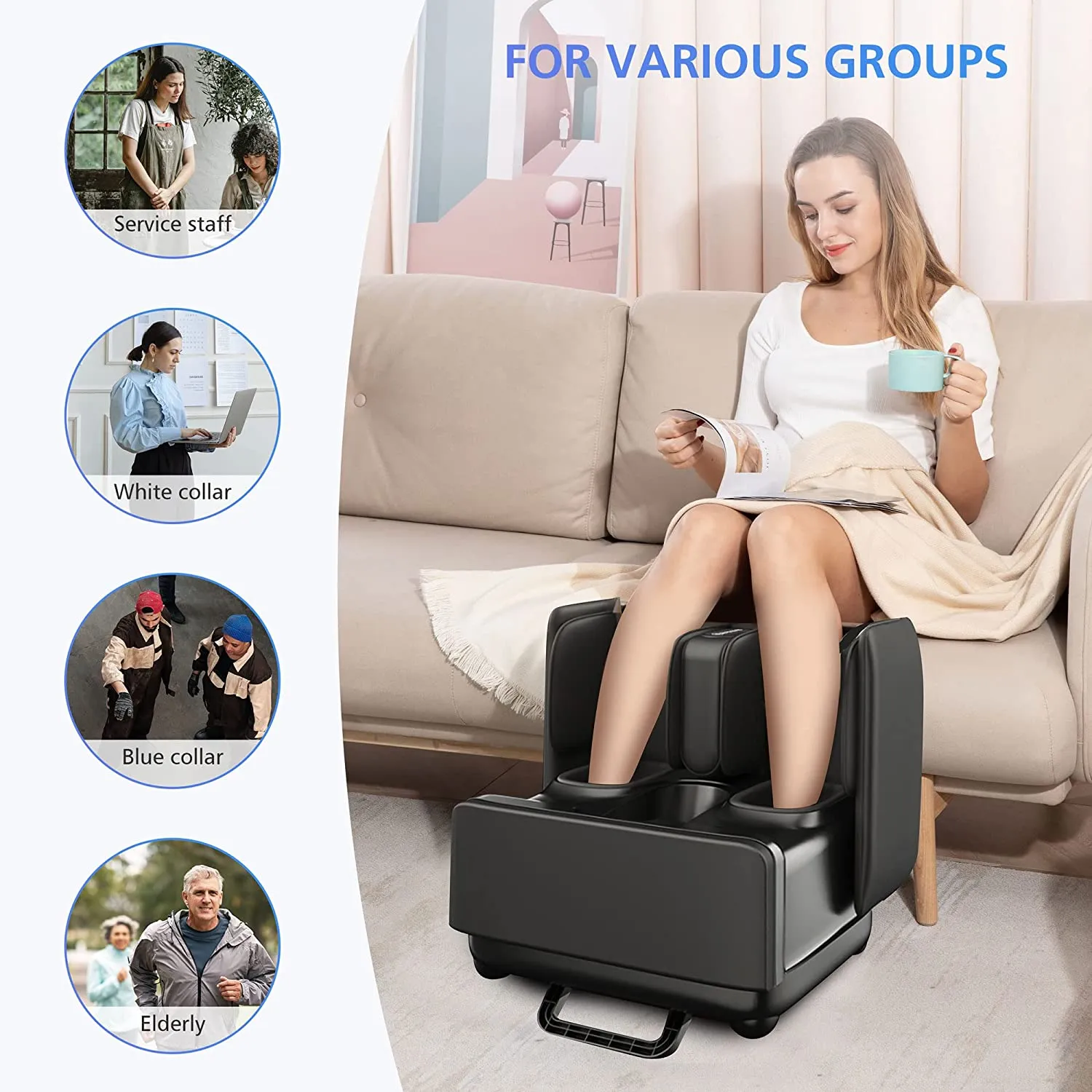 ITEM# 0112   2 in 1 Foot Massager Machine & Ottoman Foot Rest, Shiatsu Foot and Calf Massager with Heat, Kneading, Vibration, Compression Massagers for Feet, Ankle, Calf, Leg, Tired Muscles & Plantar Fasciitis (Watch Video)