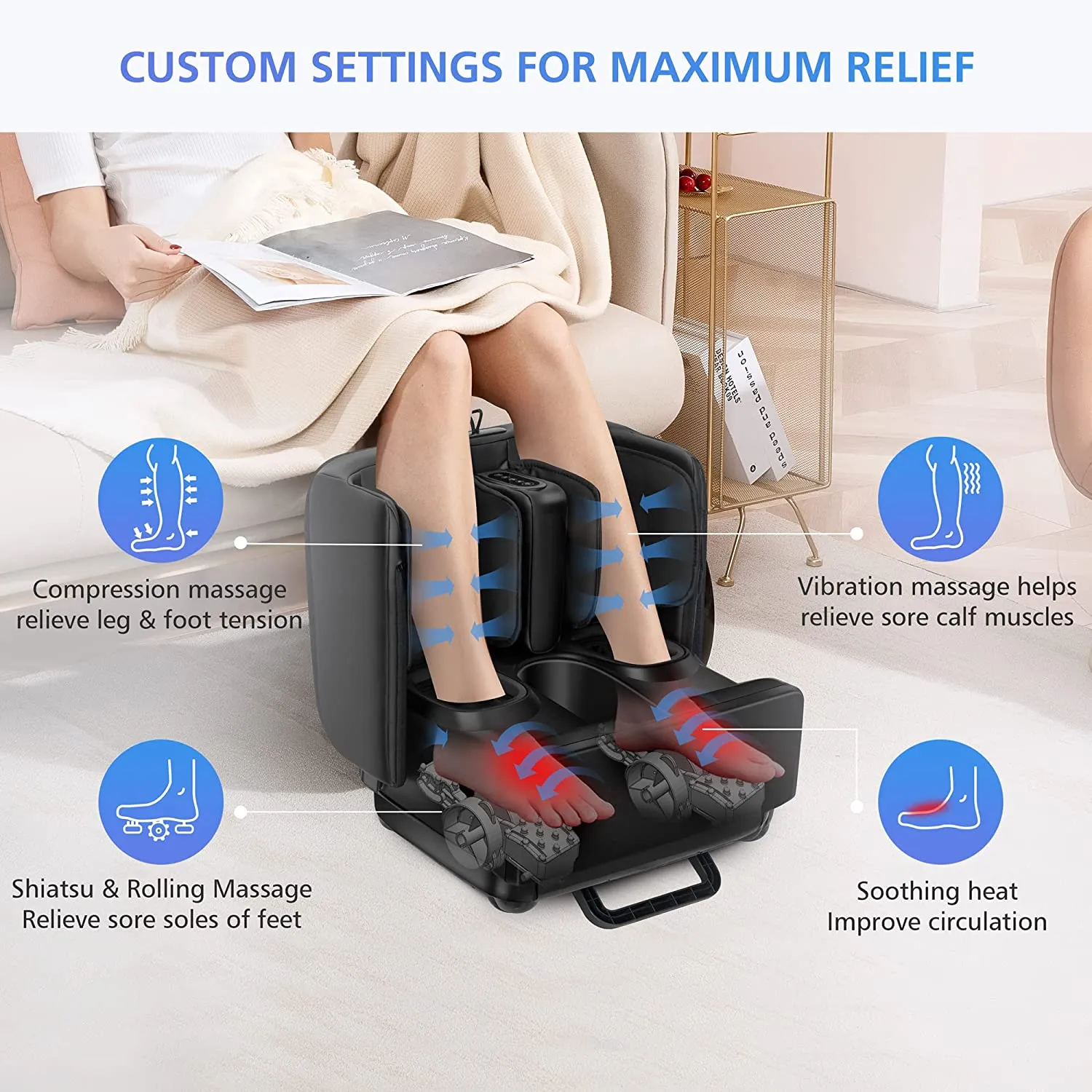 ITEM# 0112   2 in 1 Foot Massager Machine & Ottoman Foot Rest, Shiatsu Foot and Calf Massager with Heat, Kneading, Vibration, Compression Massagers for Feet, Ankle, Calf, Leg, Tired Muscles & Plantar Fasciitis (Watch Video)