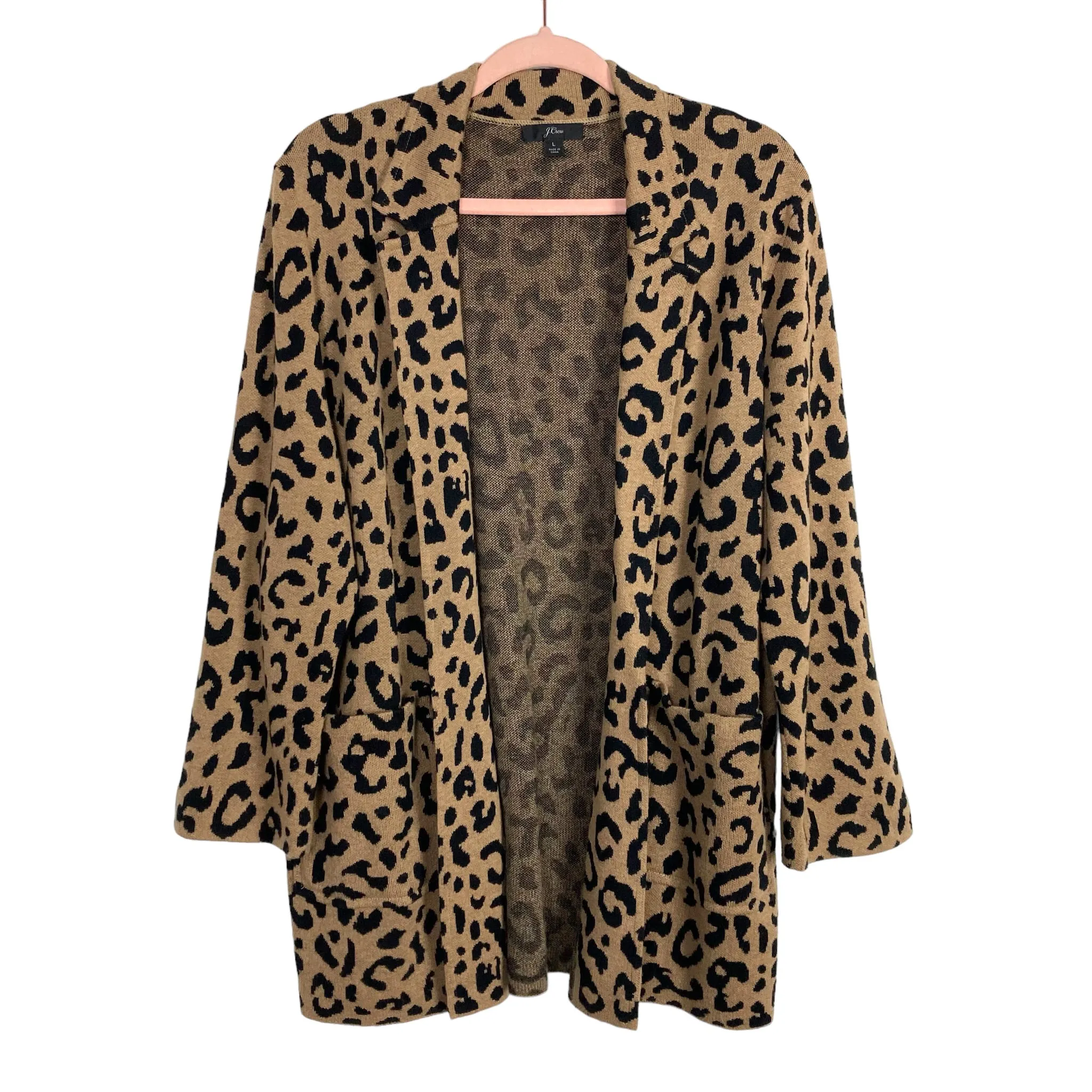 J Crew Animal Print Wool Blend Open Front Cardigan- Size L (sold out online)