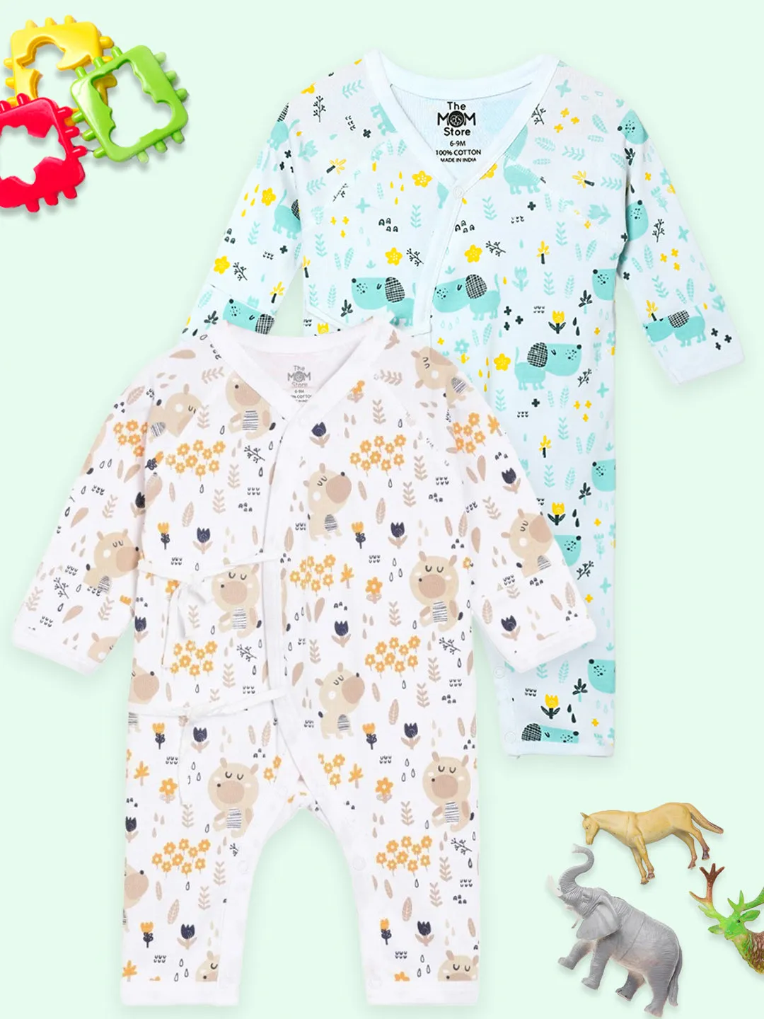 Jabla Style Infant Romper Combo of 2-Puppy in the Garden-Bear in the Garden