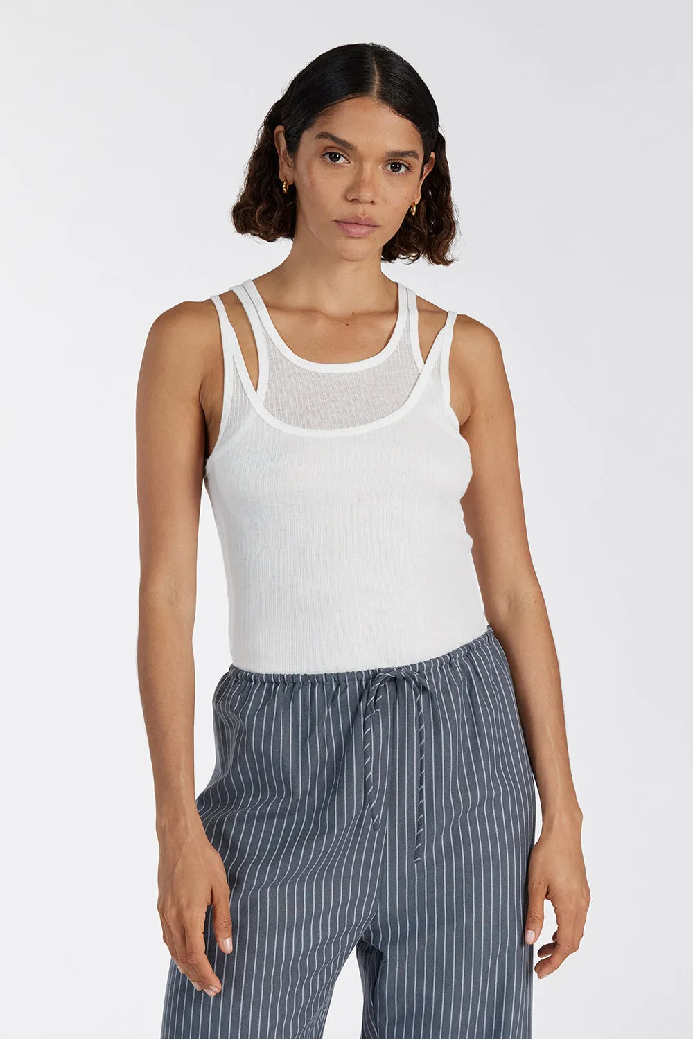 JUDE OFF WHITE DOUBLE LAYER KNIT TANK