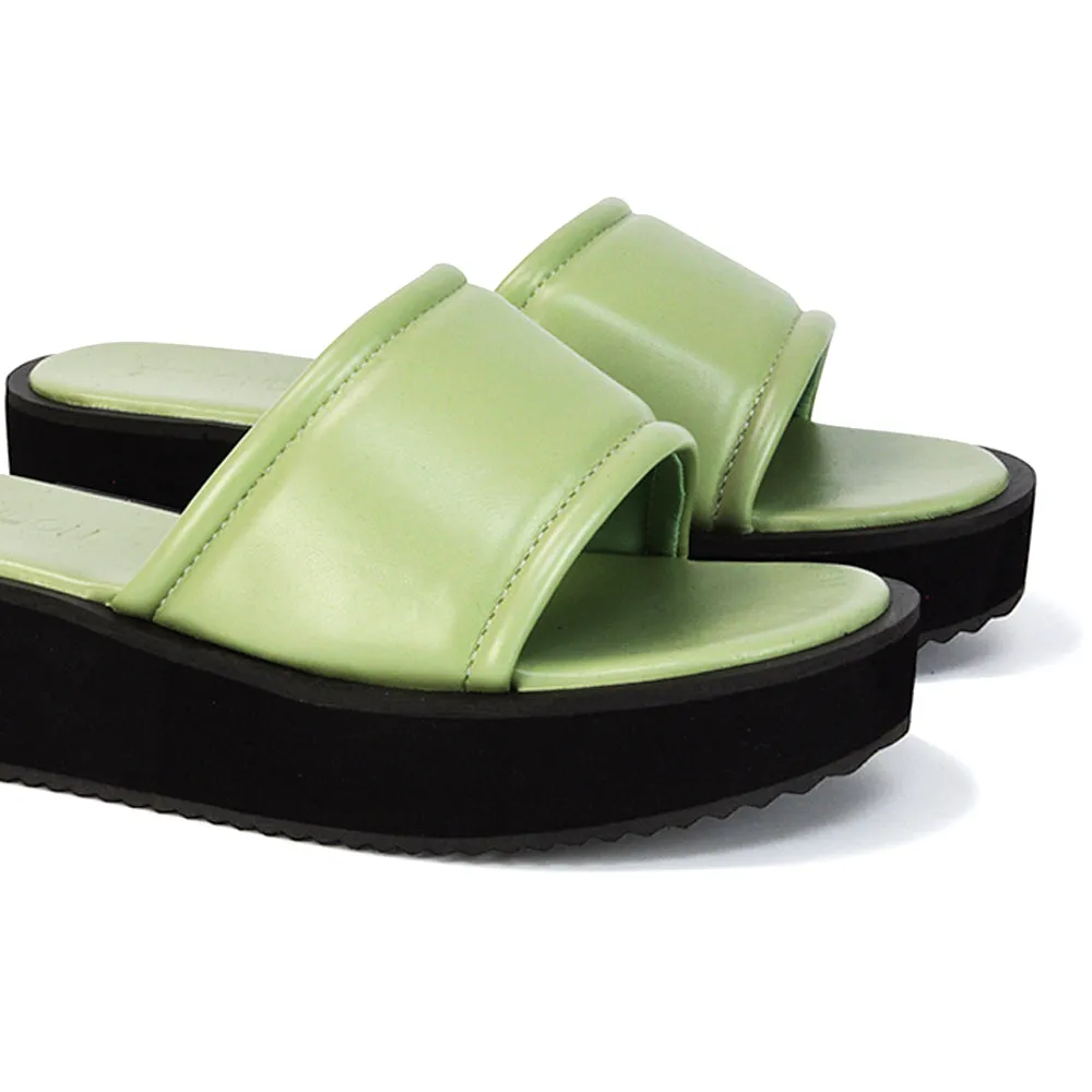 Julian Cleated Sole Slip on Flatform Slider Sandal Slippers in Mint Synthetic Leather