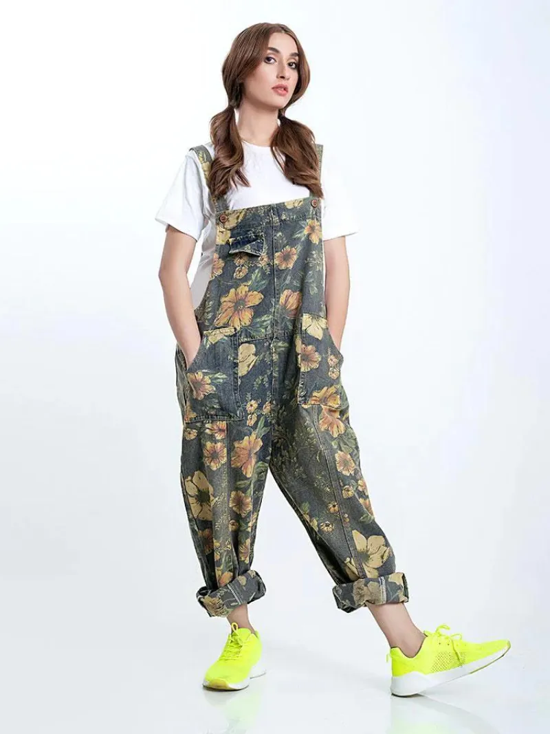 Jump For Joy Floral Print Cotton Overalls Dungaree