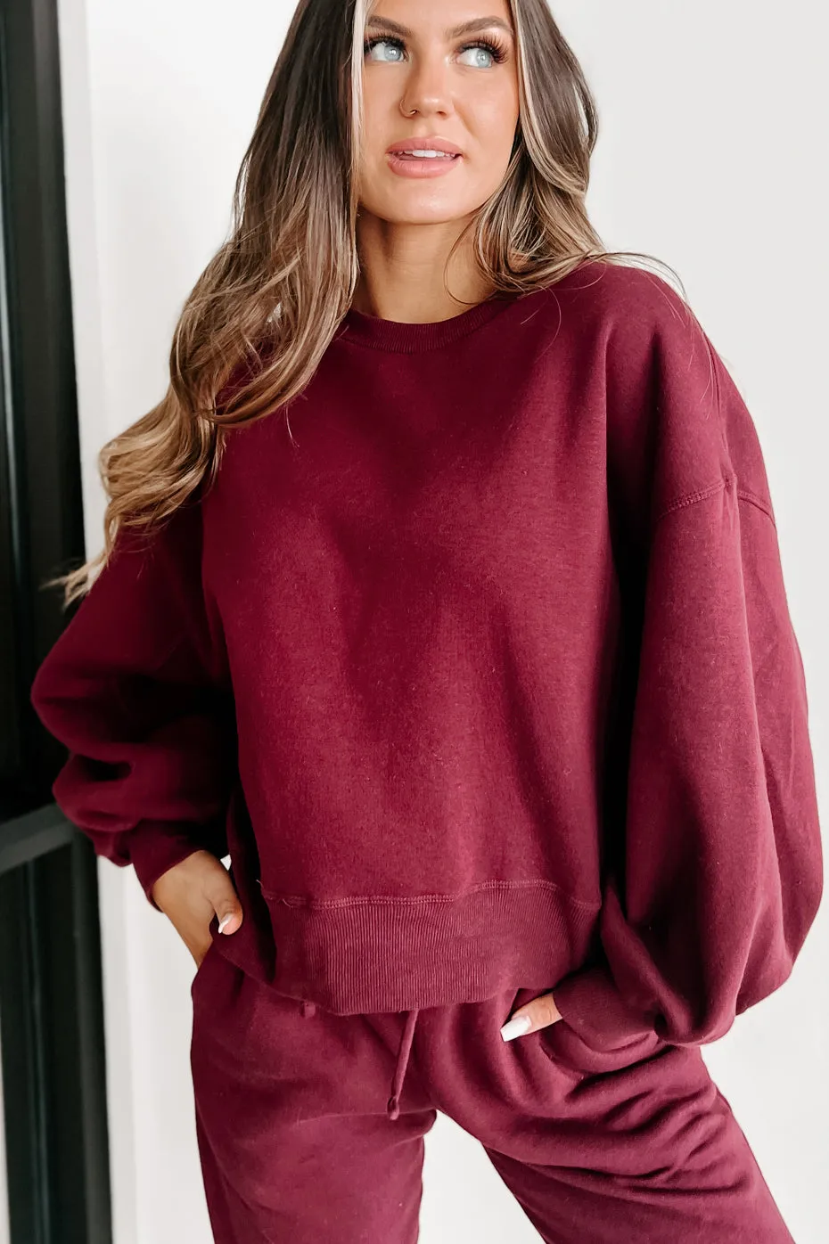 Just Admit It Sweatshirt & Jogger Two-Piece Set (Dark Burgundy)