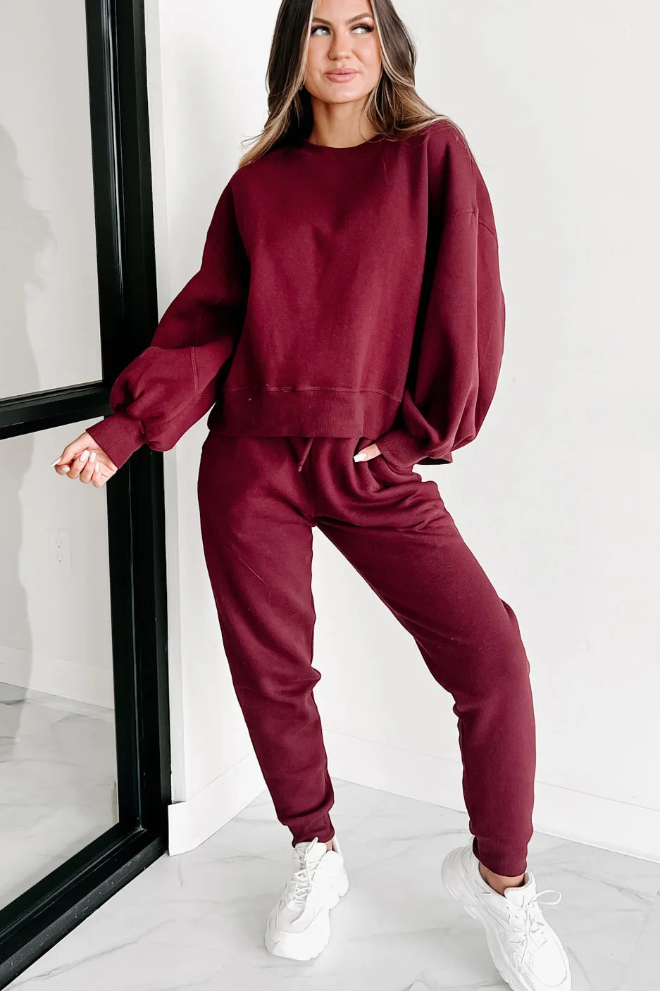 Just Admit It Sweatshirt & Jogger Two-Piece Set (Dark Burgundy)