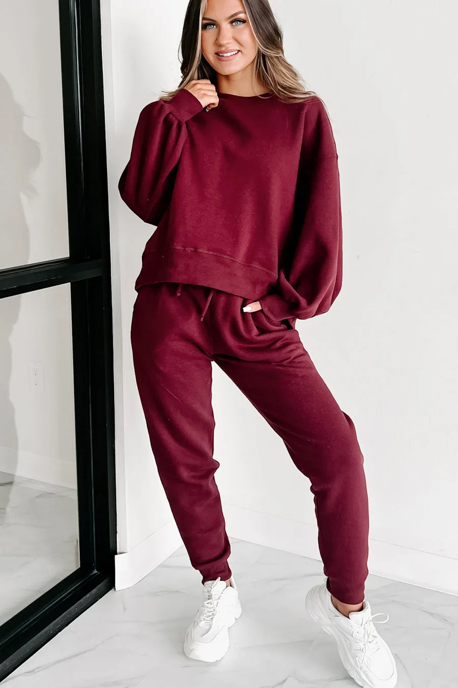 Just Admit It Sweatshirt & Jogger Two-Piece Set (Dark Burgundy)