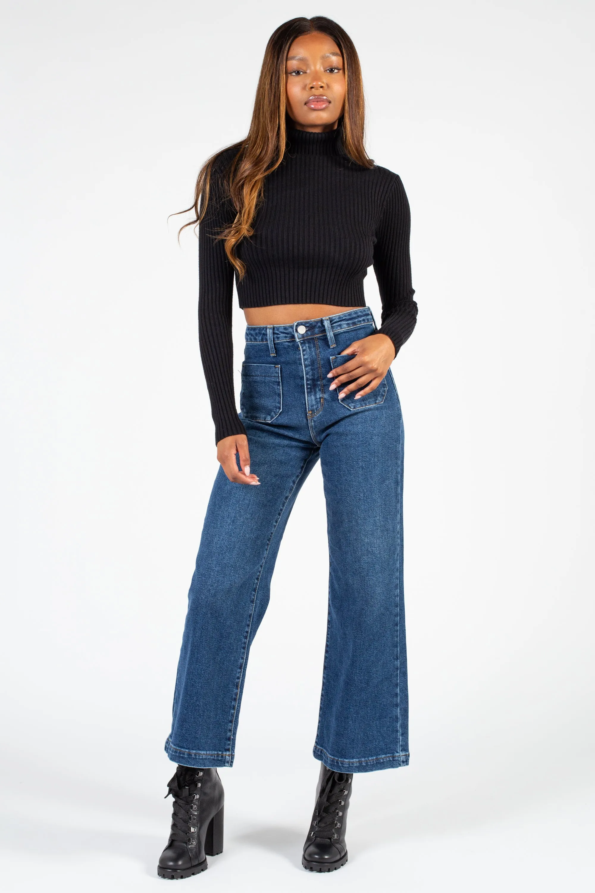 Just Black Patch Pocket Wide Leg Jeans