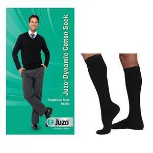 Juzo Dynamic Cotton for Men Knee-High, 20-30, Full Foot, Black, Size 4