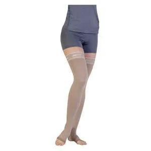 Juzo Soft Silver Thigh-High with Silicone Border, 20-30, Reg, Open, Beige, Size 3