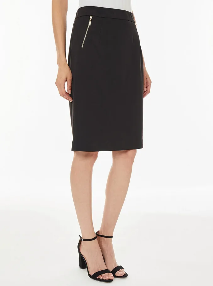 Kasper Ponté-Knit Zip-Pocket Skirt