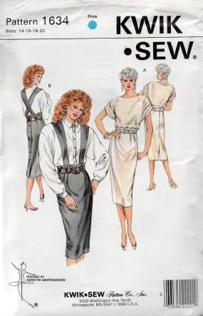 Kwik Sew 1634 Womens Pleated Skirt or Suspender Skirt 1980s Vintage Sewing Pattern Size 14 - 20 UNCUT Factory Folded