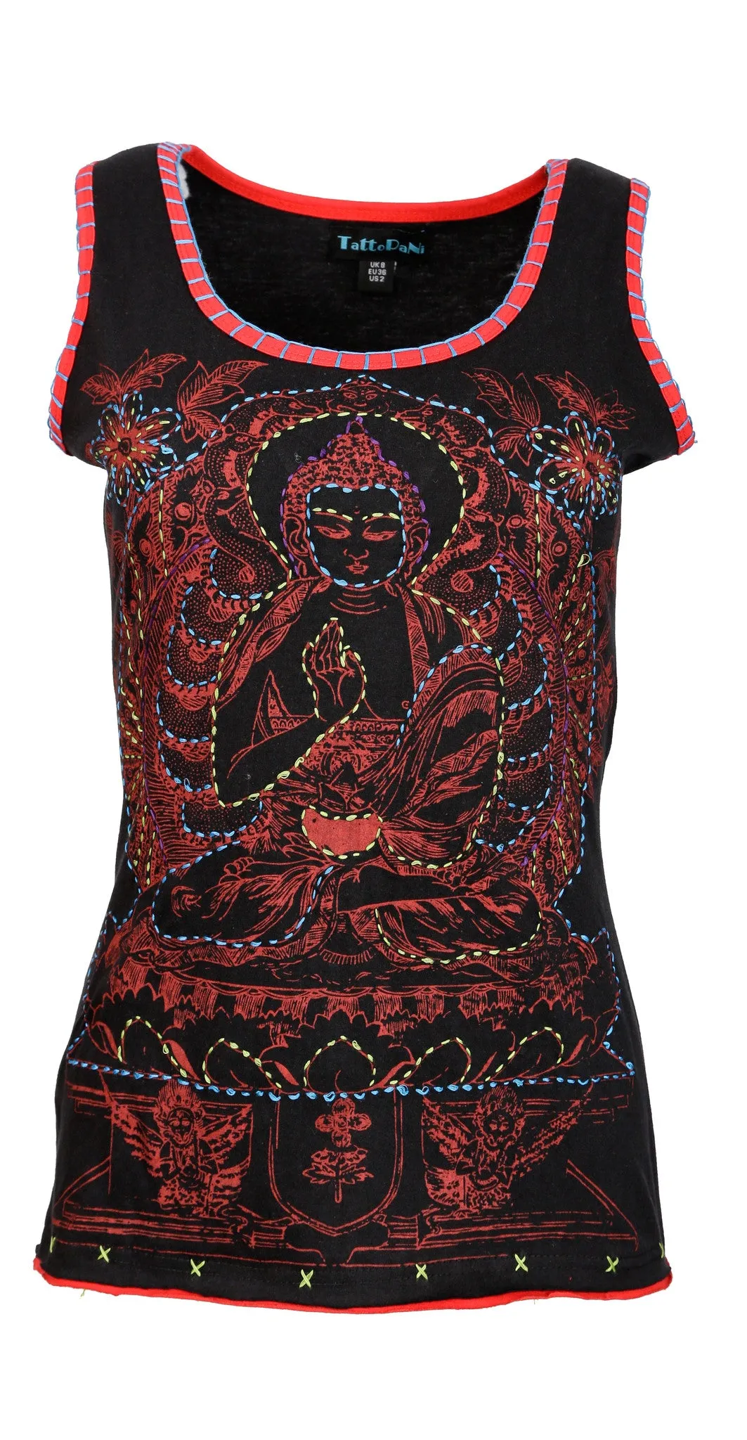 Ladies sleeveless Tank Tops with  buddha image outline embroidery- LMN6010