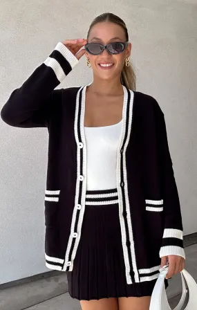 Lambert Cardigan ~ Black Varsity Stripe Knit