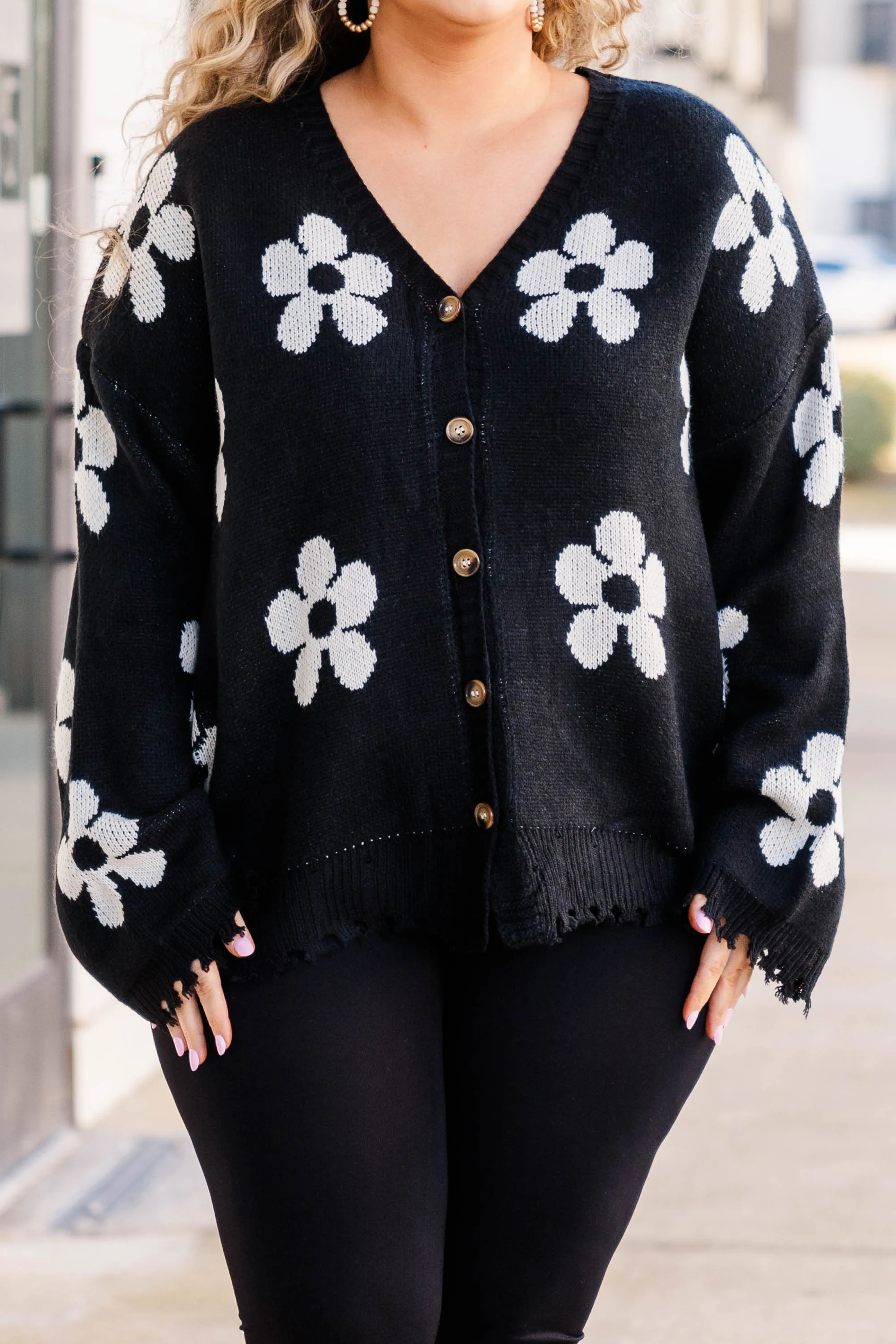 Leave Flowers Cardigan, Black