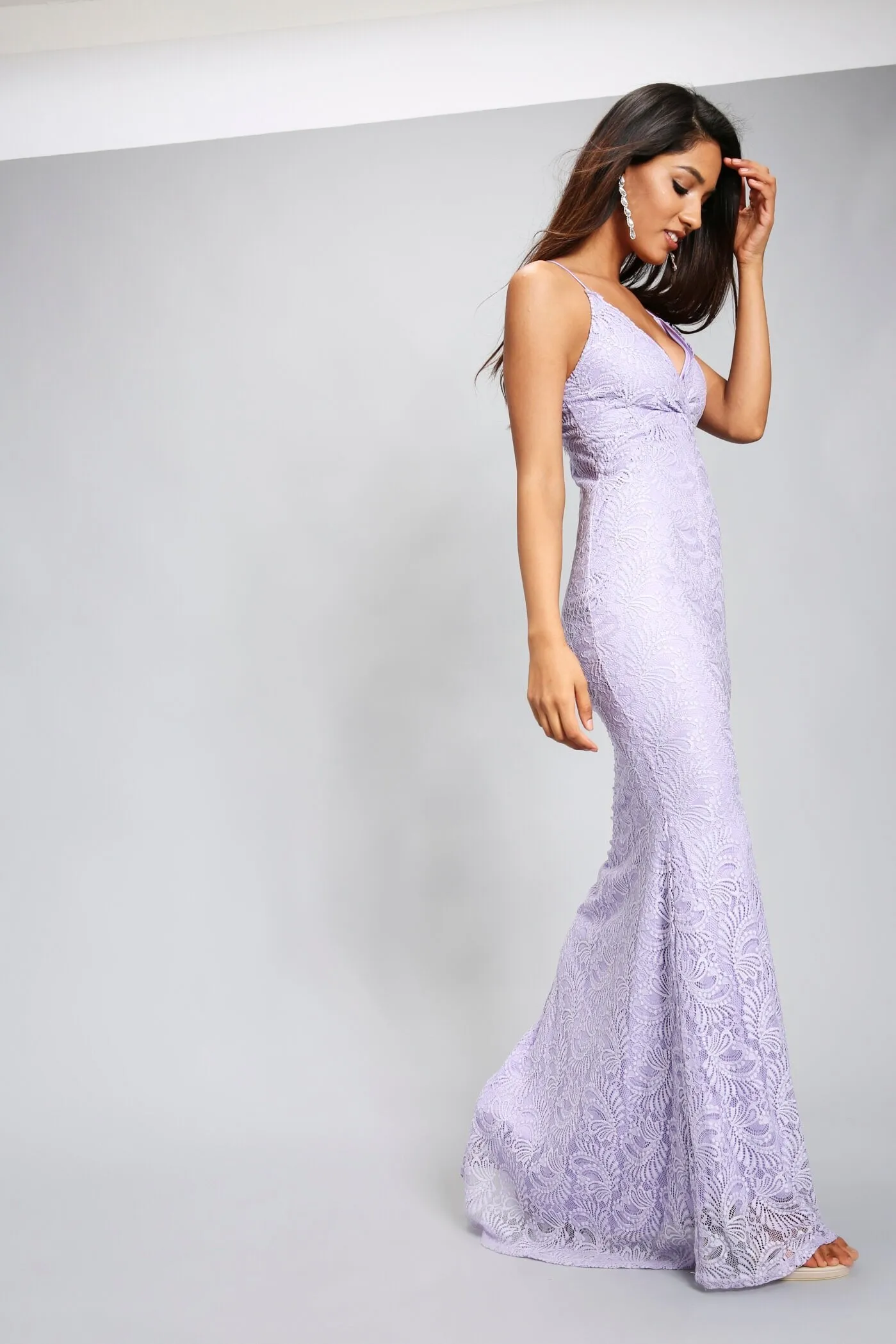 Lilac Lace Fishtail Maxi Dress