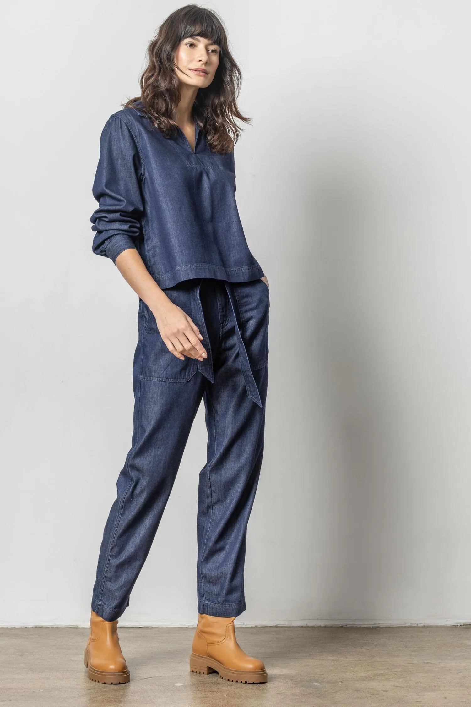 Lilla P Denim Belted Pant Dark Wash