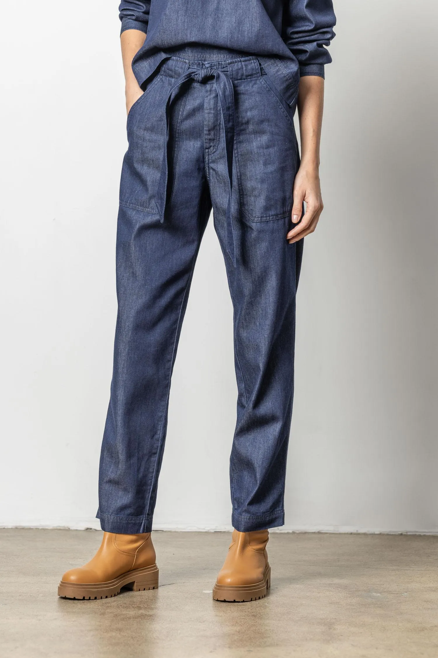 Lilla P Denim Belted Pant Dark Wash