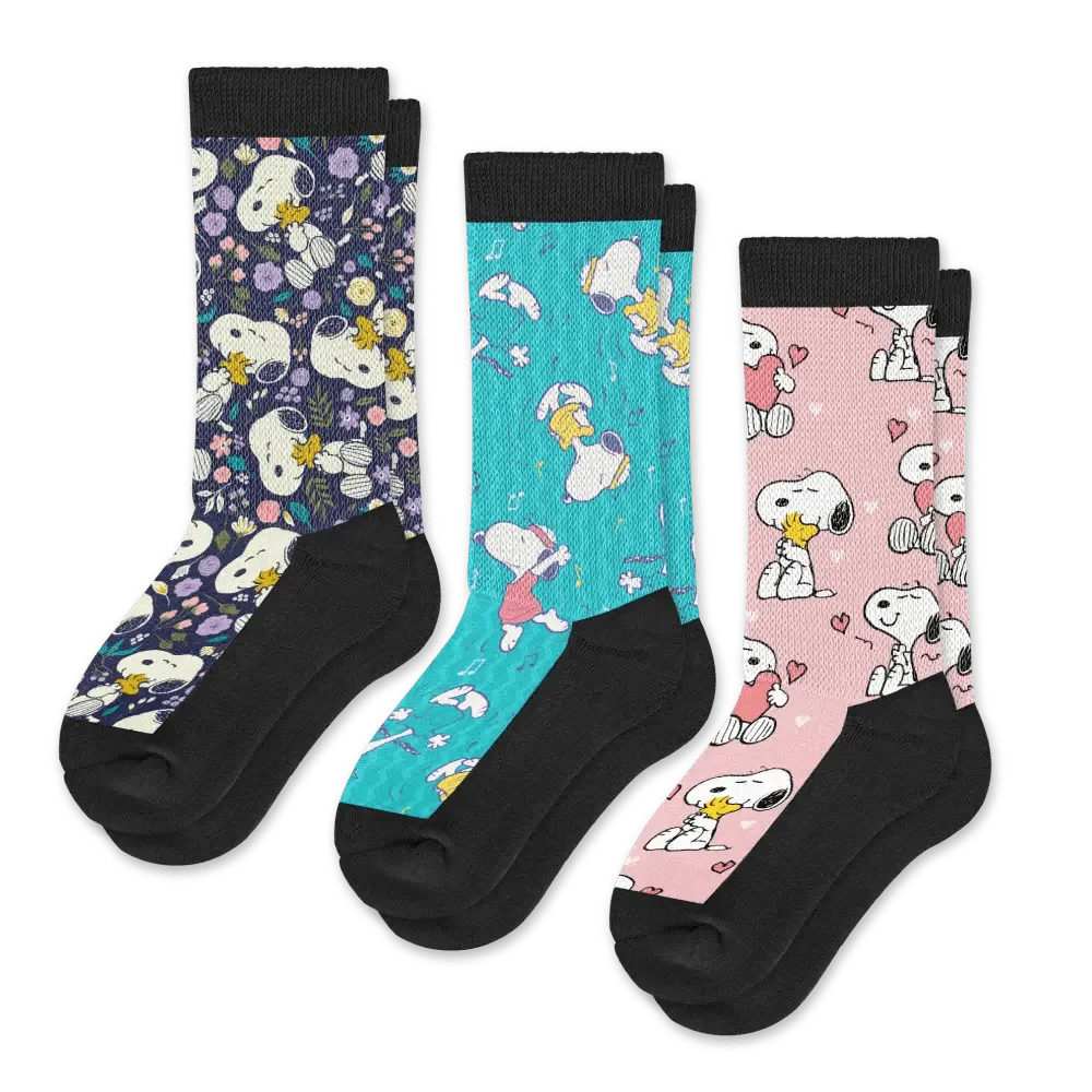 Live Laugh Snoopy EasyStretch™ Diabetic Socks Bundle 3-Pack