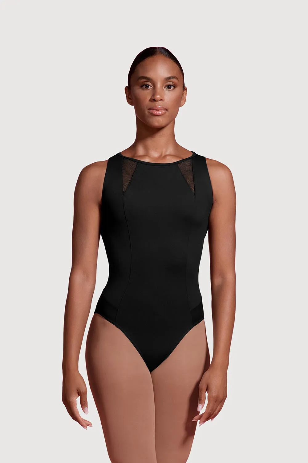 LM53100 - Mirella Mesh Open Back Womens Boat Neck Leotard