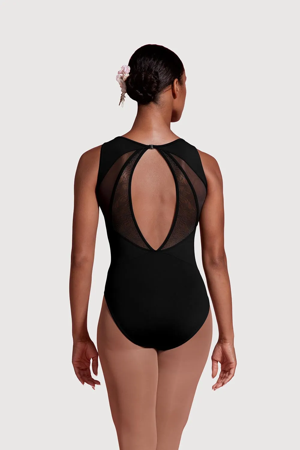 LM53100 - Mirella Mesh Open Back Womens Boat Neck Leotard