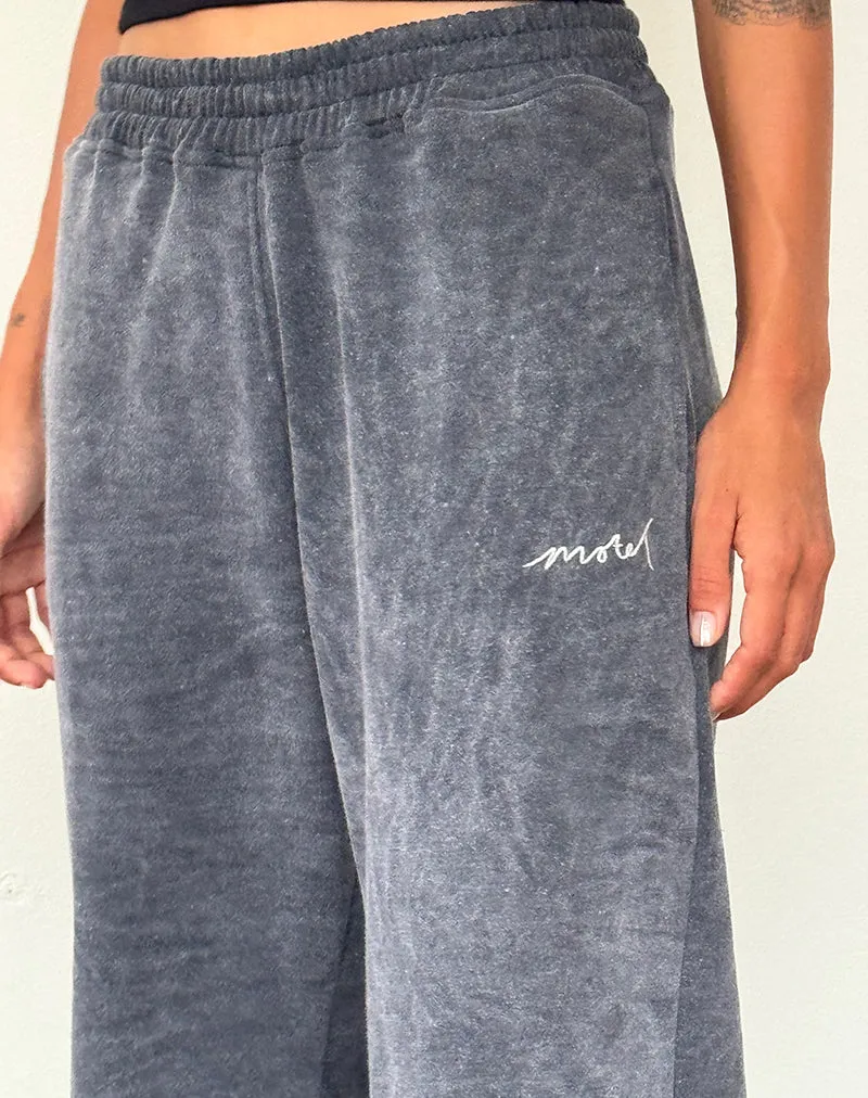 Loose Jogger in Black Wash with Off White 'MOTEL' Embroidery